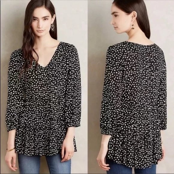 Anthropologie Maeve Lila Tiered Tunic Top Boho Black & White Babydoll sz small - Picture 4 of 5